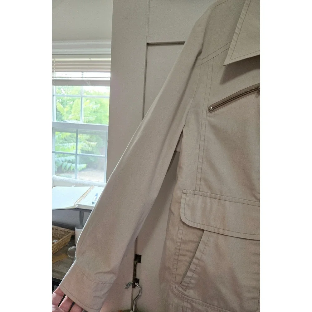 Vintage London Fog Classic 1970's Beige Zip Front Utility Jacket Tan Size 44 XL